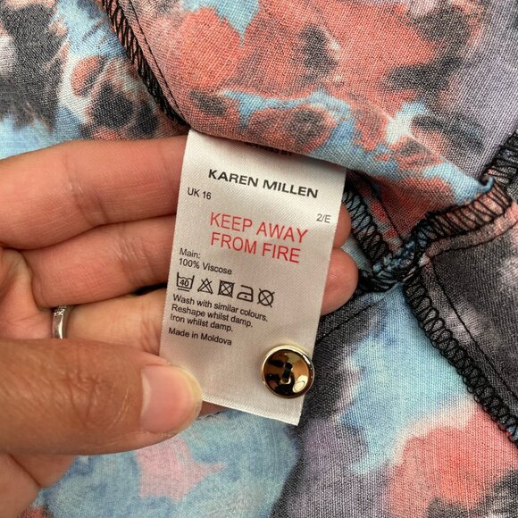 Karen Millen Petite V-Neck Wrap Dress Watercolor Print Feminine Womens Size 14 - Picture 7 of 9